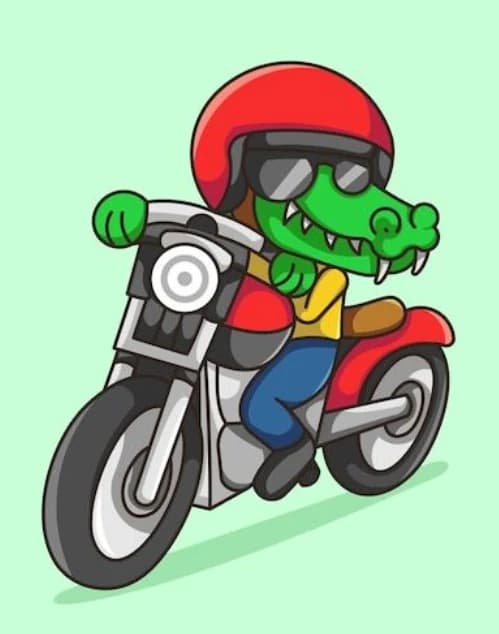 Chomp on a motorbike in a red helmet